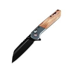 Couteau ElitEdge Lame Acier 8Cr13MoV Manche Bois Marron, mitres aluminium Axis Lock EE10B021BWD