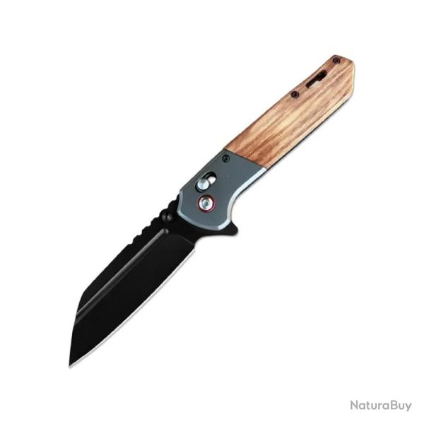 Couteau ElitEdge Lame Acier 8Cr13MoV Manche Bois Marron, mitres aluminium Axis Lock EE10B021BWD