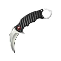 Couteau ElitEdge Karambit Lame Acier 8Cr13MoV Manche Fibre de Carbone Twill Linerlock EE10B020SLCF