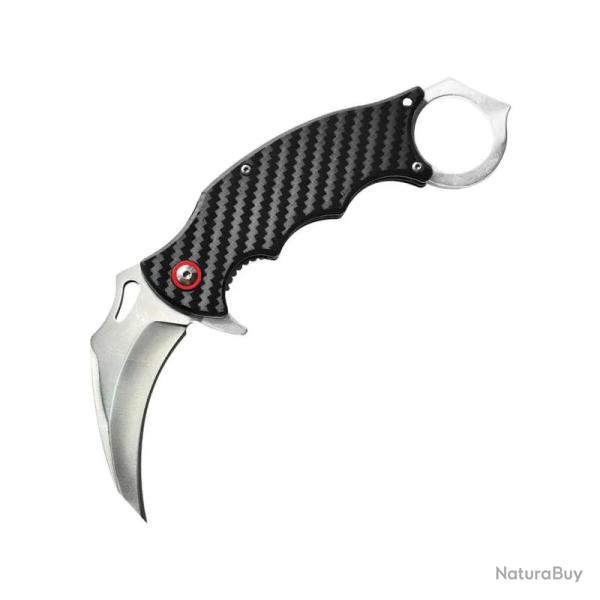 Couteau ElitEdge Karambit Lame Acier 8Cr13MoV Manche Fibre de Carbone Twill Linerlock EE10B020SLCF