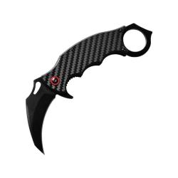 Couteau ElitEdge Karambit Lame Acier 8Cr13MoV Manche Fibre de Carbone Twill Linerlock EE10B020BKCF