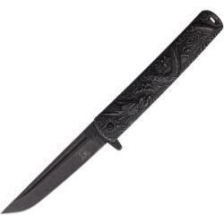Couteau Falcon Dragon Linerlock A/O Lame Tanto Acier 440 Manche Inox Stonewash Noir FLNKS3024ST