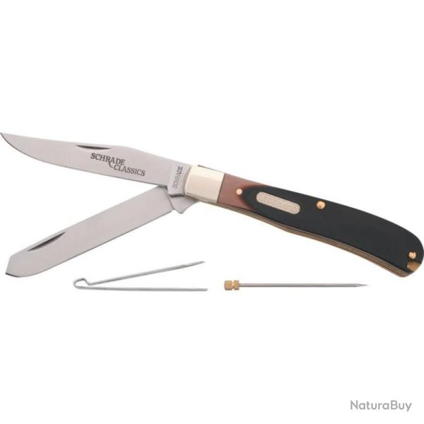 Couteau de Poche Schrade Bearhead Trapper Lames Acier Inox Manche Delrin Pince �piler SCH96OT