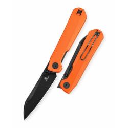 Couteau Bestechman Curvee Lame Acier AEB-L Noir Manche G10 Orange Liner Lock BTKMK20F