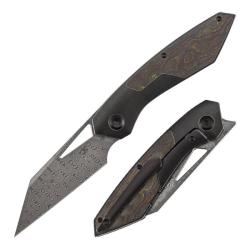 Couteau Kansept Strip Framelock Lame Wharncliffe Acier Damas Manche Carbone Camouflage 80s K1113A4