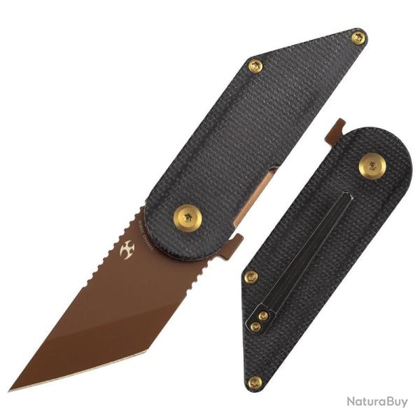 Couteau Kansept Dash Linerlock Lame Tanto Acier 154CM Or Rose Manche Micarta Noir T2045A2