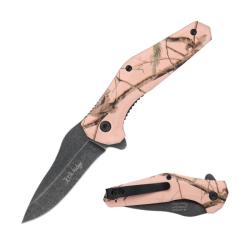 Couteau de Poche Elk Ridge Linerlock A/O Camouflage Lame Acier 3Cr13 Manche Rose Clair ERA2008LPK