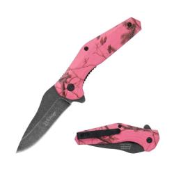 Couteau de Poche Elk Ridge Linerlock A/O Camouflage Lame Acier 3Cr13 Manche Rose Fonc&eacute; ERA2008DPK