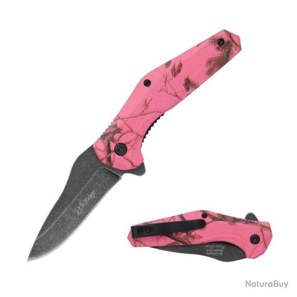 Couteau de Poche Elk Ridge Linerlock A/O Camouflage Lame Acier 3Cr13 Manche Rose Fonc� ERA2008DPK