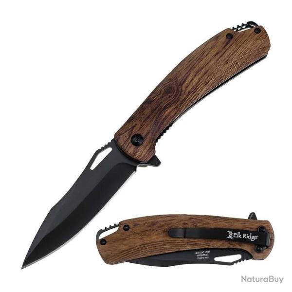 Couteau de Poche Elk Ridge Linerlock A/O Lame Acier Inox Manche Bois Clair ERA2002LB