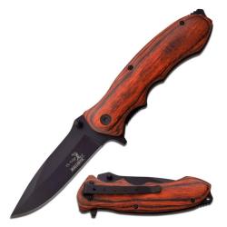 Couteau de Poche Elk Ridge Linerlock A/O Lame Acier Inox Manche Pakkawood Marron Thumb Stud ERA160BW