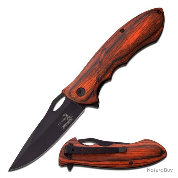 Couteau de Poche Elk Ridge Linerlock A/O Lame Acier Inox Manche Pakkawood Marron ERA159BW