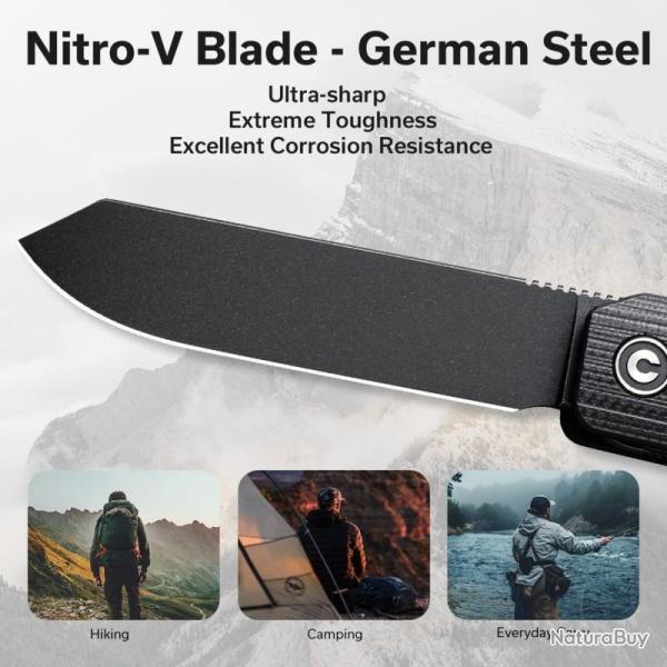 Couteau Civivi Sendy Lame Acier Nitro-V Manche G10 Noir Liner Lock C21004B2CP