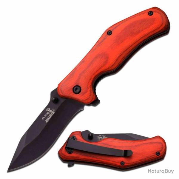 Couteau Pliant Elk Ridge Rouge A/O Lame Acier Acier Inoxydable Manche Pakkawood Rouge Linerlock