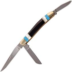 Couteau Elk Ridge Petit Stockman Pierre Lame Acier 3Cr13 Manche Pierre Noire/Bleue et Nacre ER953MSC