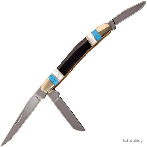 Couteau Elk Ridge Petit Stockman Pierre Lame Acier 3Cr13 Manche Pierre Noire/Bleue et Nacre ER953MSC