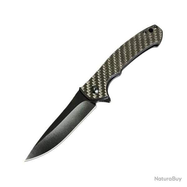 Couteau ElitEdge Lame Acier 8Cr14MoV Manche Fibre de Carbone Linerlock EE10B012BKCF