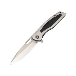 Couteau ElitEdge Lame Inox Manche Inox Argent Titane, Insert Bois d'&Eacute;b&egrave;ne Linerlock EE10B001SL