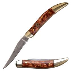 Couteau Pliant Elk Ridge Toothpick Marron Lame Acier Inoxydable Manche R&eacute;sine Marron Swirl ER952BR