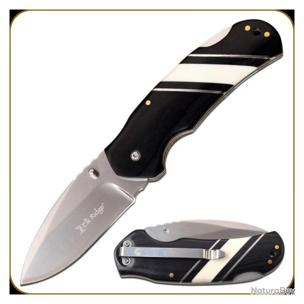 Couteau Pliant Elk Ridge Noir Lame Acier 3Cr13 Manche Pakkawood Noir/Os Lockback ER949BK