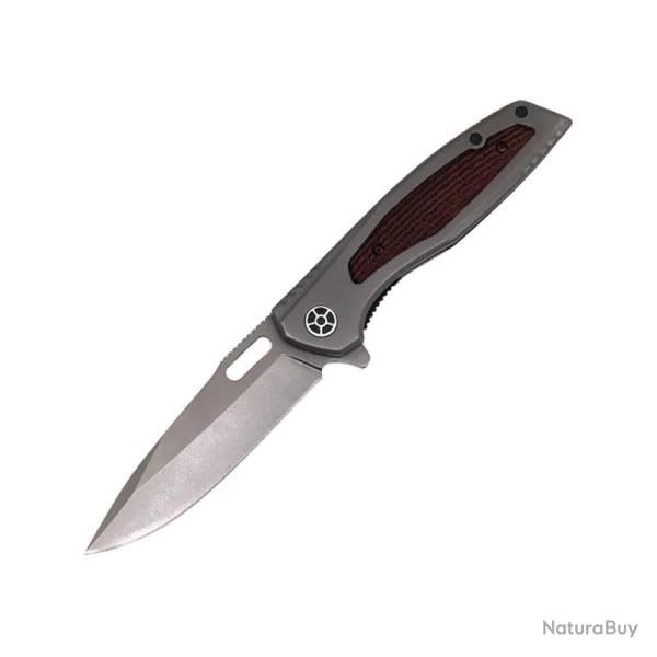 Couteau ElitEdge Lame Inox Manche Inox Gris Titane, Insert Bois d'�b�ne Linerlock EE10B001GY