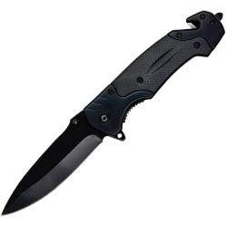 Couteau ElitEdge Rescue A/O Lame Acier 3Cr13 Manche Inox Noir, Insert Synth&eacute;tique Noir EE10A99BK