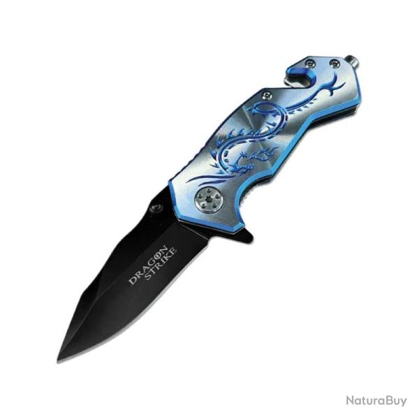 Couteau ElitEdge Dragon Rescue A/O Lame Acier Inoxydable Manche Aluminium Bleu Linerlock EE10A68SBL