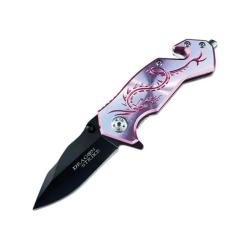 Couteau ElitEdge Dragon Rescue A/O Lame Acier Inoxydable Manche Aluminium Rose Linerlock EE10A68PK