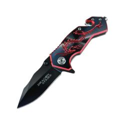 Couteau ElitEdge Dragon Rescue A/O Lame Inox Manche Aluminium Noir/Rouge Linerlock EE10A68BR