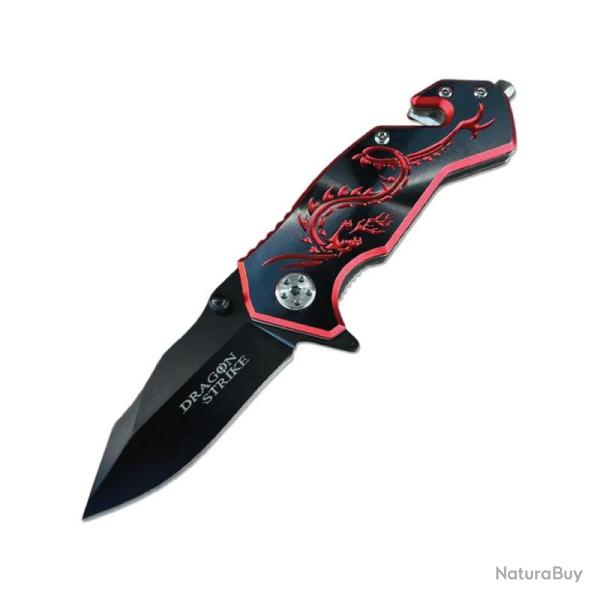 Couteau ElitEdge Dragon Rescue A/O Lame Inox Manche Aluminium Noir/Rouge Linerlock EE10A68BR