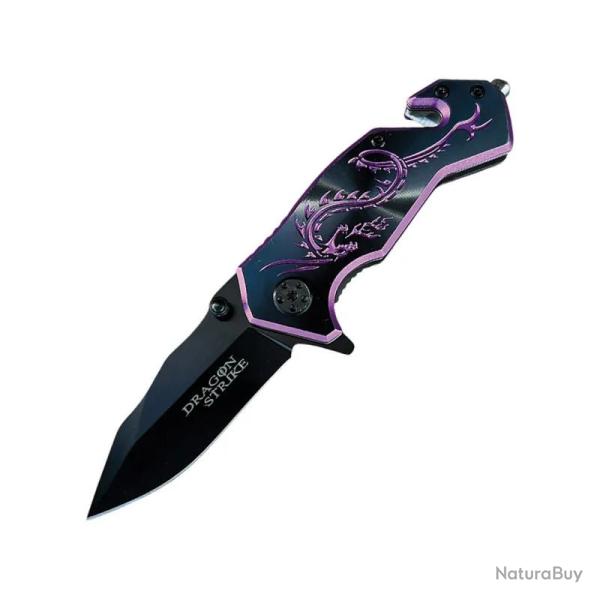 Couteau ElitEdge Dragon Rescue A/O Lame Inox Manche Aluminium Noir/Violet Linerlock EE10A68BP