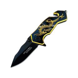 Couteau ElitEdge Dragon Rescue A/O Lame Inox Manche Aluminium Noir/Or Linerlock EE10A68BG