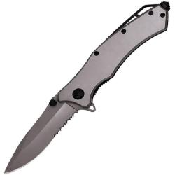 Couteau ElitEdge A/O Lame Acier 440C Manche Inox Gris Linerlock EE10A39GY