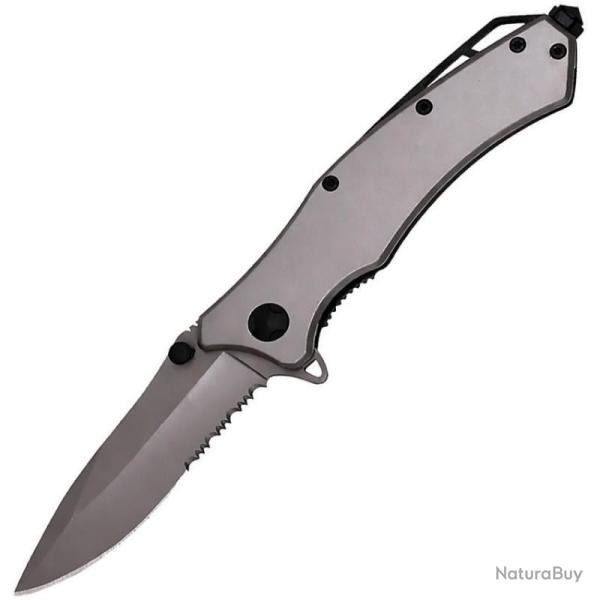 Couteau ElitEdge A/O Lame Acier 440C Manche Inox Gris Linerlock EE10A39GY