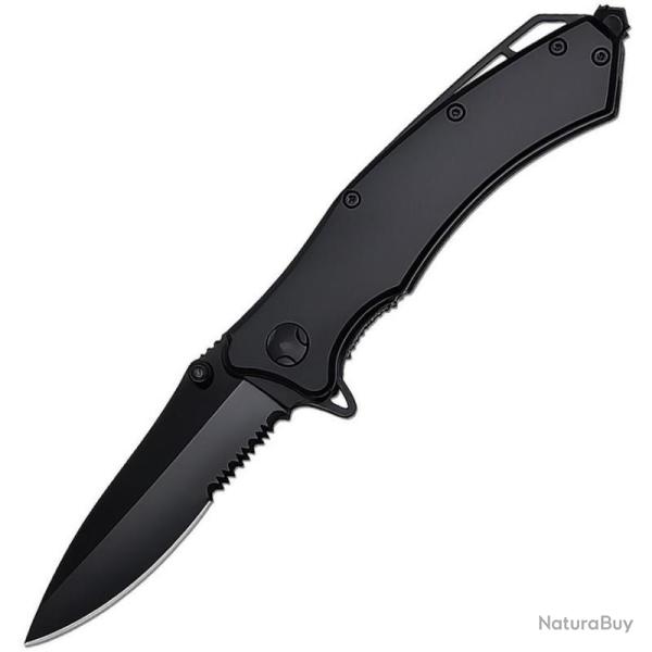 Couteau ElitEdge A/O Lame Acier 440C Manche Inox Noir Linerlock EE10A39BK