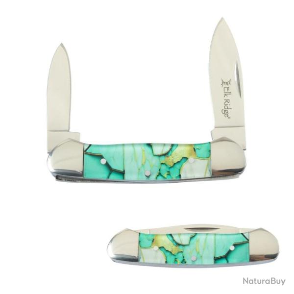 Couteau Pliant Elk Ridge Canoe Vert Clair Lame Acier 3Cr13 Manche Acrylique Vert Clair ER42454LG