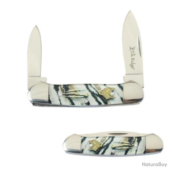 Couteau Pliant Elk Ridge Canoe Noir/Blanc Lame Acier 3Cr13 Manche Acrylique Noir et Blanc ER42454BK