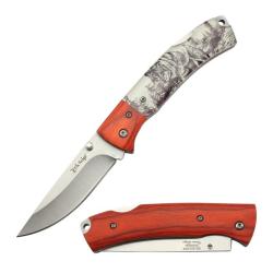 Couteau Pliant Elk Ridge Loup Lame Acier 3Cr13 Manche Acrylique et Bois Loup Lockback ER2012WF
