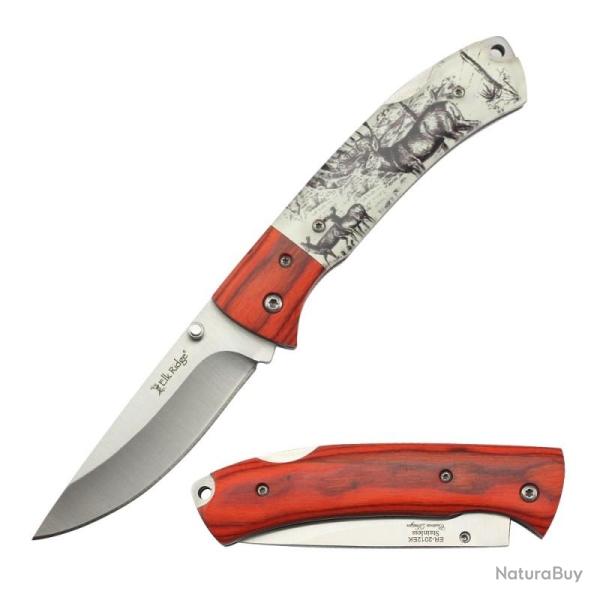 Couteau Pliant Elk Ridge Wapiti Lame Acier 3Cr13 Manche Acrylique et Bois Wapiti Lockback ER2012EK