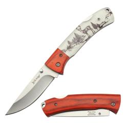 Couteau Pliant Elk Ridge Cerf Lame Acier 3Cr13 Manche Acrylique et Bois Cerf Lockback ER2012DR