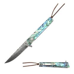 Couteau Pliant Elk Ridge Nacre Lame Acier Damas Manche Nacre (Abalone) Linerlock ER2011DM