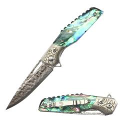 Couteau Pliant Elk Ridge Nacre Lame Acier Damas Manche Nacre (Abalone) Linerlock ER2010DM