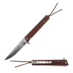 Couteau Pliant Elk Ridge Damas Lame Acier Damas Manche Bois Marron Linerlock ER2009DM