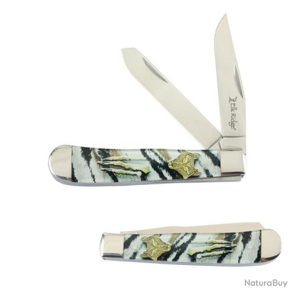 Couteau Pliant Elk Ridge Trappeur Noir/Blanc Lame Acier 3Cr13 Manche Acrylique Noir et Blanc