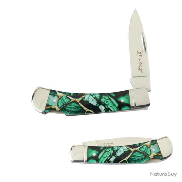 Couteau Pliant Elk Ridge Vert Fonc� Lame Acier 3Cr13 Manche Acrylique Vert Fonc� Lockback ER42451DG