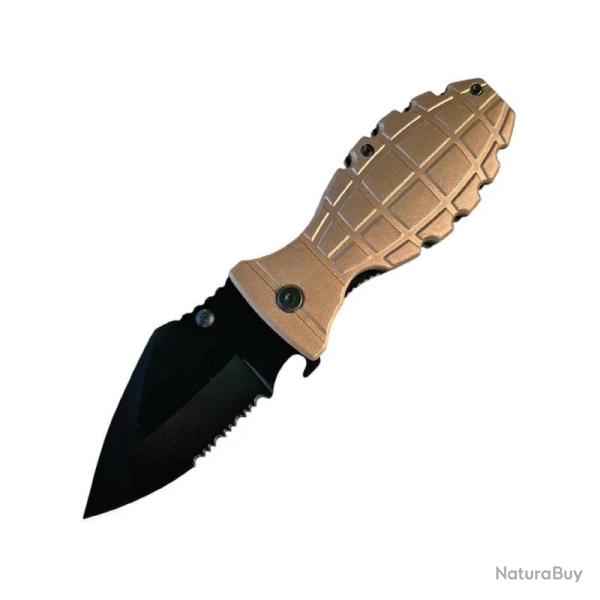Couteau ElitEdge Grenade A/O Lame Acier Inoxydable Manche Aluminium Grenade Sable Linerlock