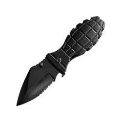 Couteau ElitEdge Grenade A/O Lame Acier Inoxydable Manche Aluminium Motif Grenade Noir Linerlock