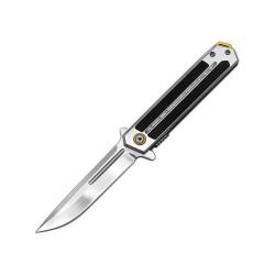 Couteau ElitEdge A/O Lame Acier Inoxydable Manche Inox Gris, Insert G10 Noir Linerlock EE10A131SLGC