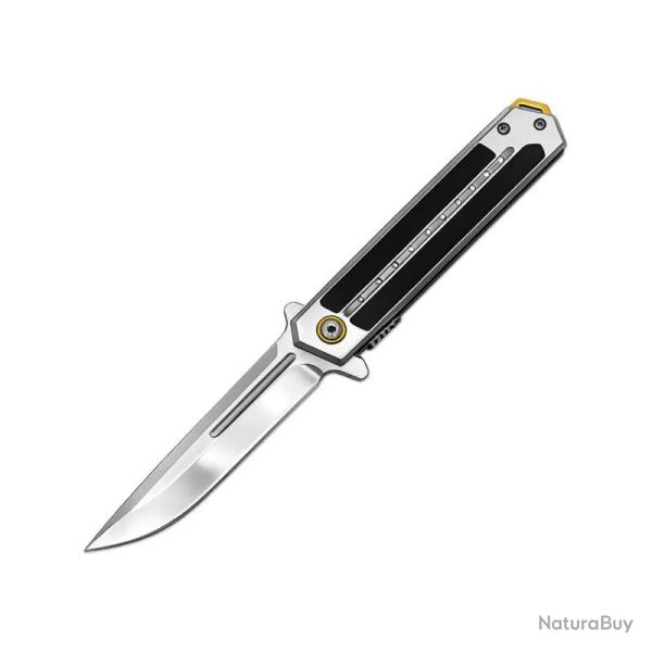 Couteau ElitEdge A/O Lame Acier Inoxydable Manche Inox Gris, Insert G10 Noir Linerlock EE10A131SLGC
