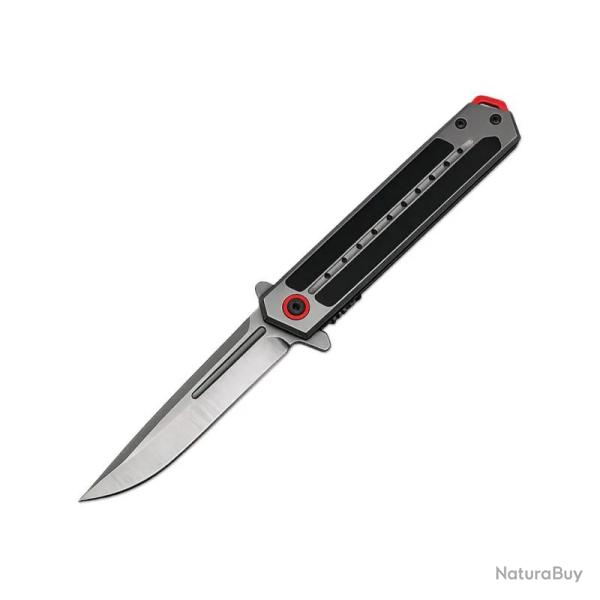 Couteau ElitEdge A/O Lame Acier Inoxydable Manche Inox Gris, Insert G10 Noir Linerlock EE10A131GYRC
